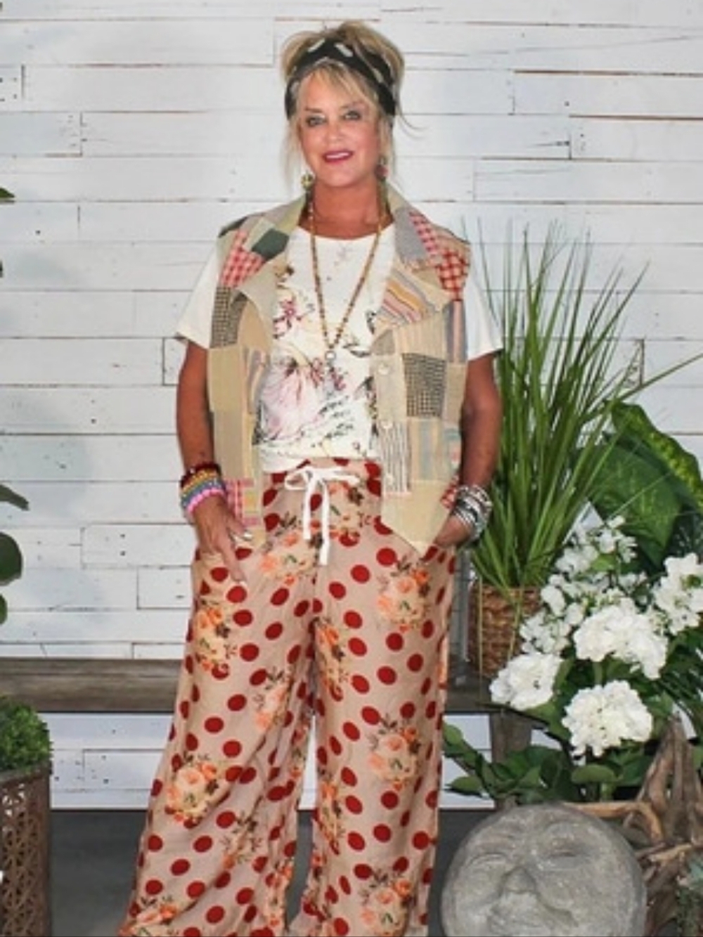 😆 NEW - Jaded Gypsy - Starlight Drift Pants - Ruby Dot; Wide-leg, Polka Dots
